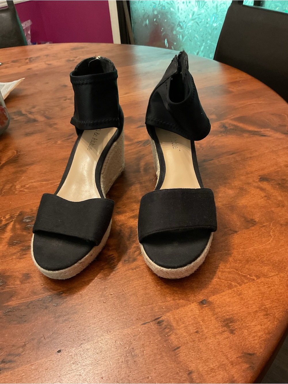 Black Espadrille Platform Wedge Sandals with Ankle Wrap